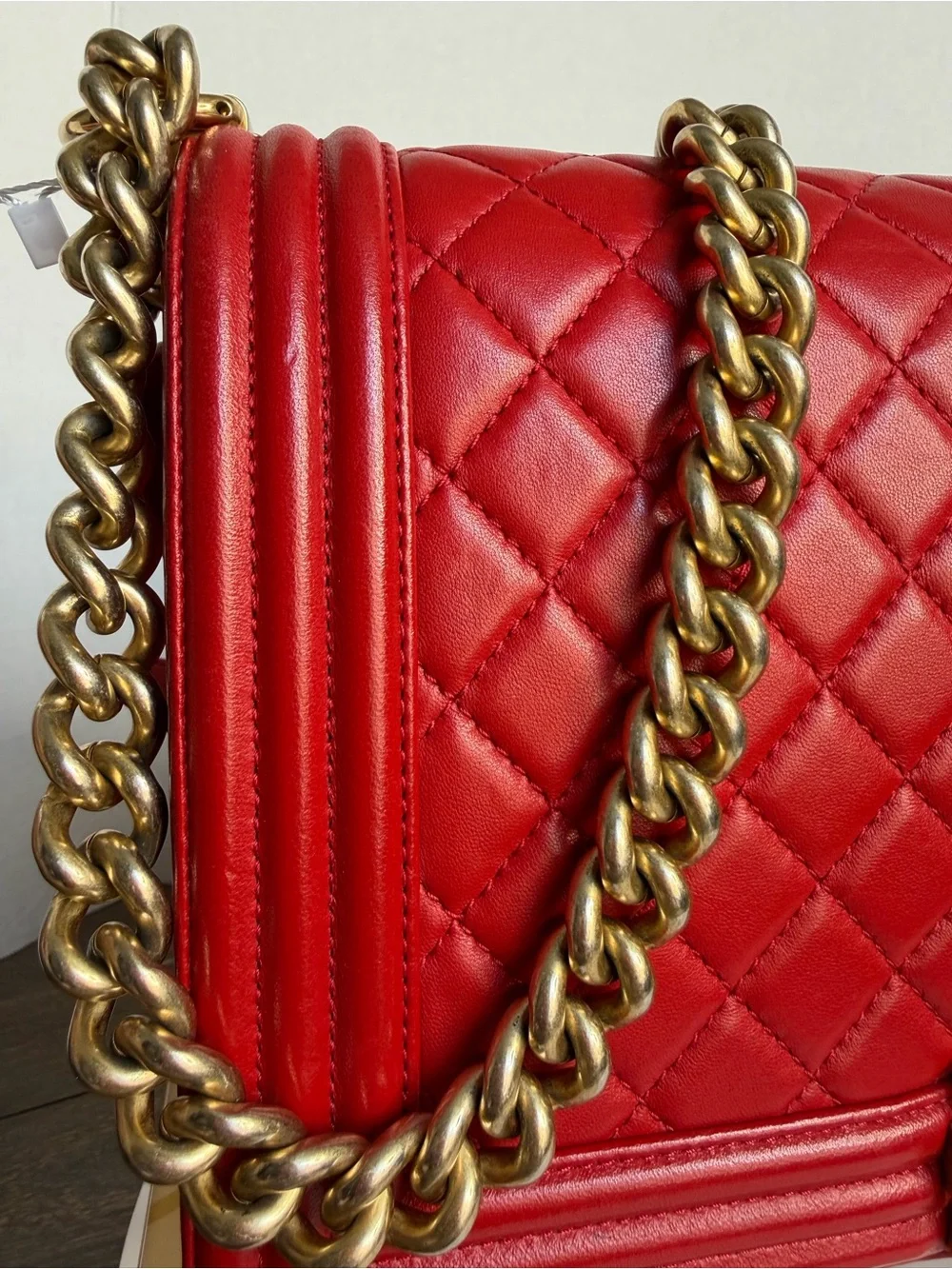 CHANEL Red Quilted Leather Medium Boy